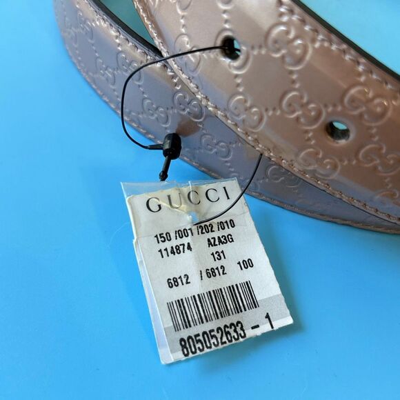 NWT GUCCI G belt & buckle monogram pink/metallic beige/winter rose Sz 40 - Picture 3 of 9